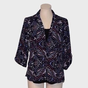 Notations Paisley Faux Layer Button Up Crinkle Top